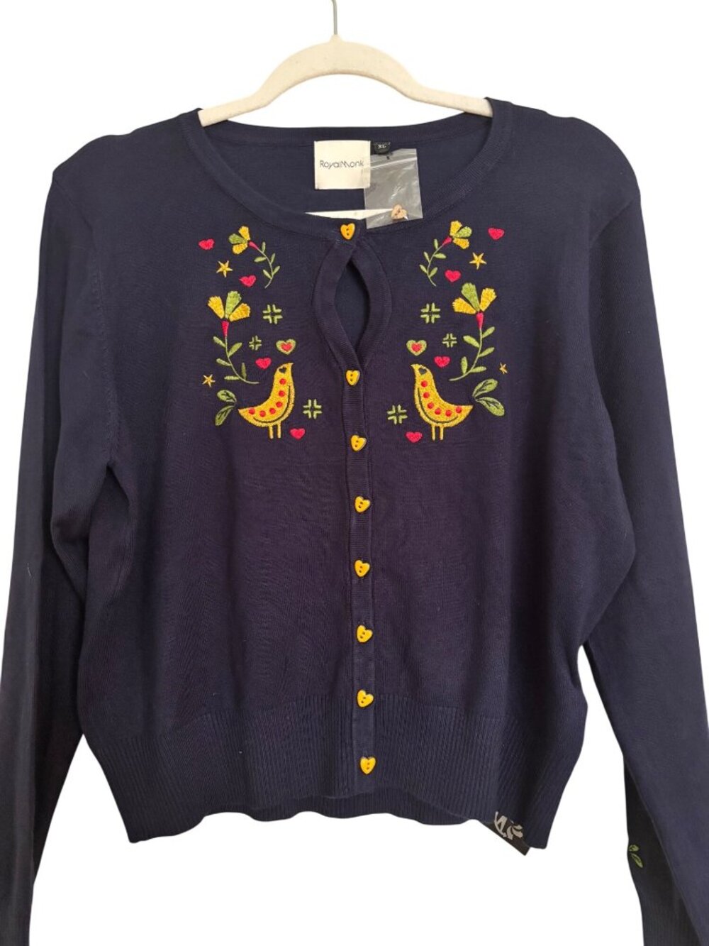 Royal Monk Navy Blue Embroidered Cardigan Heart Buttons Vintage Style XL - Picture 2 of 16